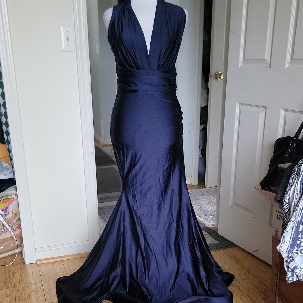 Elegant Backless Navy Dress